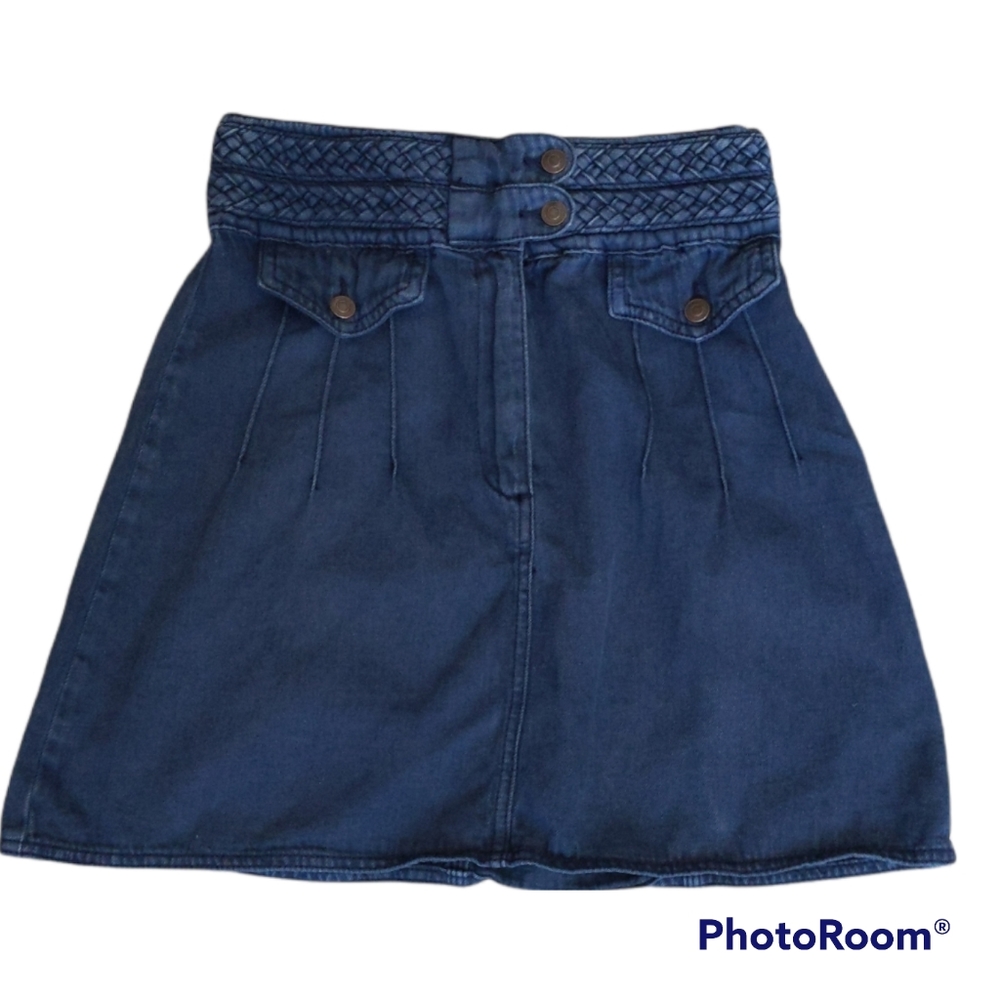 Free People Woven Braided Waist Dark Denim A-Line Mini Skirt Size 2